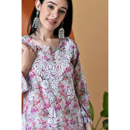 House of Chikankari Hanifa Chikankari Mulmul Straight Kurta