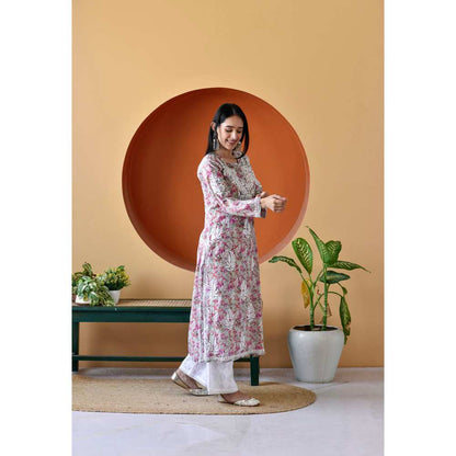 House of Chikankari Hanifa Chikankari Mulmul Straight Kurta