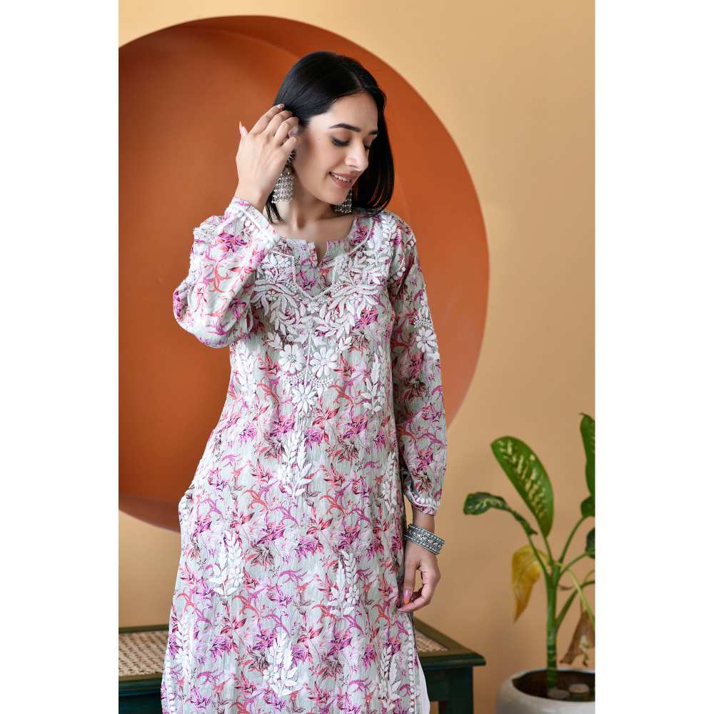 House of Chikankari Hanifa Chikankari Mulmul Straight Kurta