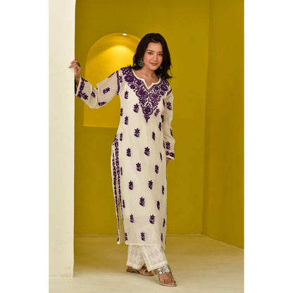 House of Chikankari Hayat Chikankari Kota Straight Kurta with Inner (Set of 2)
