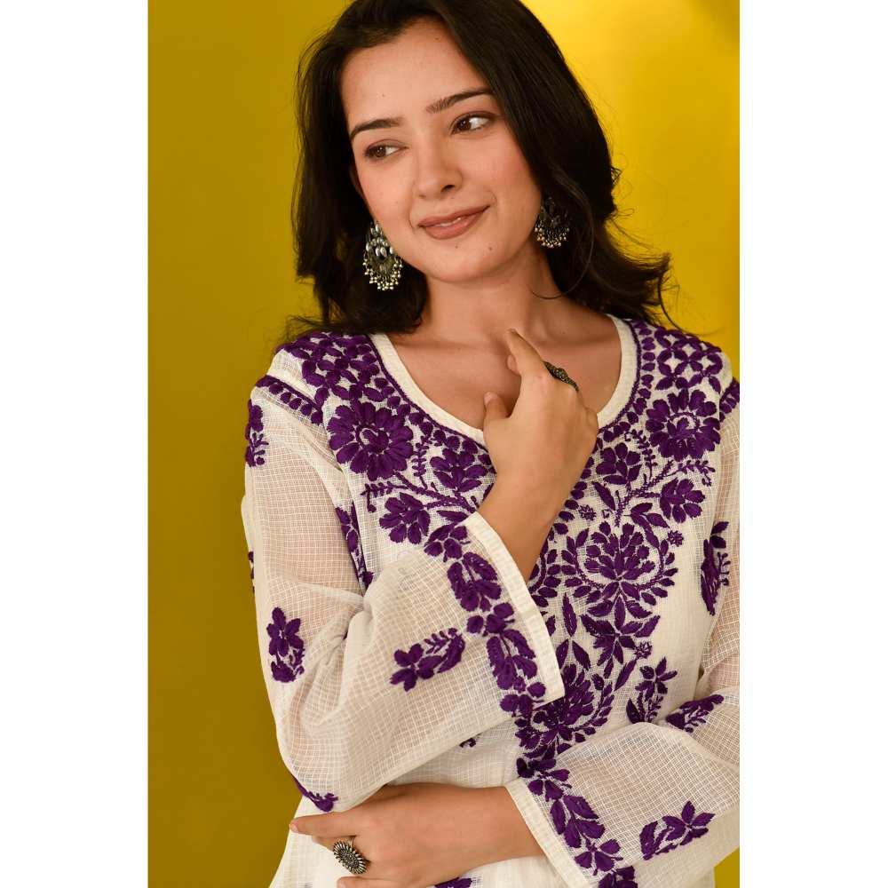 House of Chikankari Hayat Chikankari Kota Straight Kurta with Inner (Set of 2)