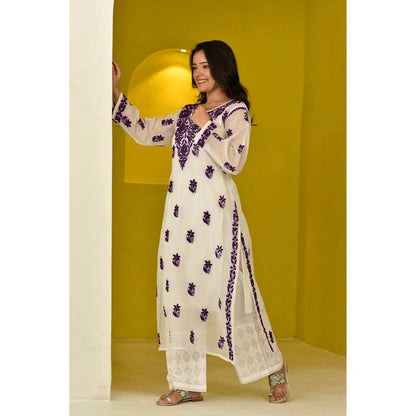 House of Chikankari Hayat Chikankari Kota Straight Kurta with Inner (Set of 2)