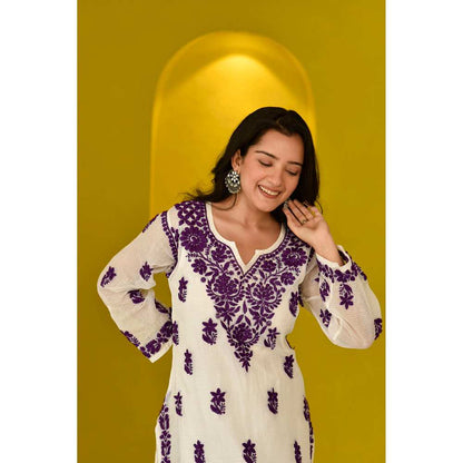 House of Chikankari Hayat Chikankari Kota Straight Kurta with Inner (Set of 2)