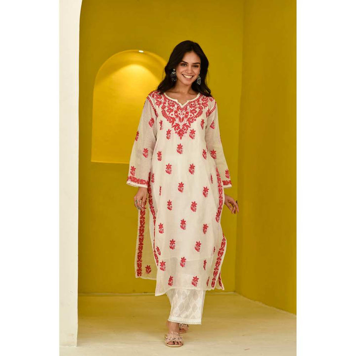 House of Chikankari Hayat Chikankari Kota Straight Kurta with Inner (Set of 2)