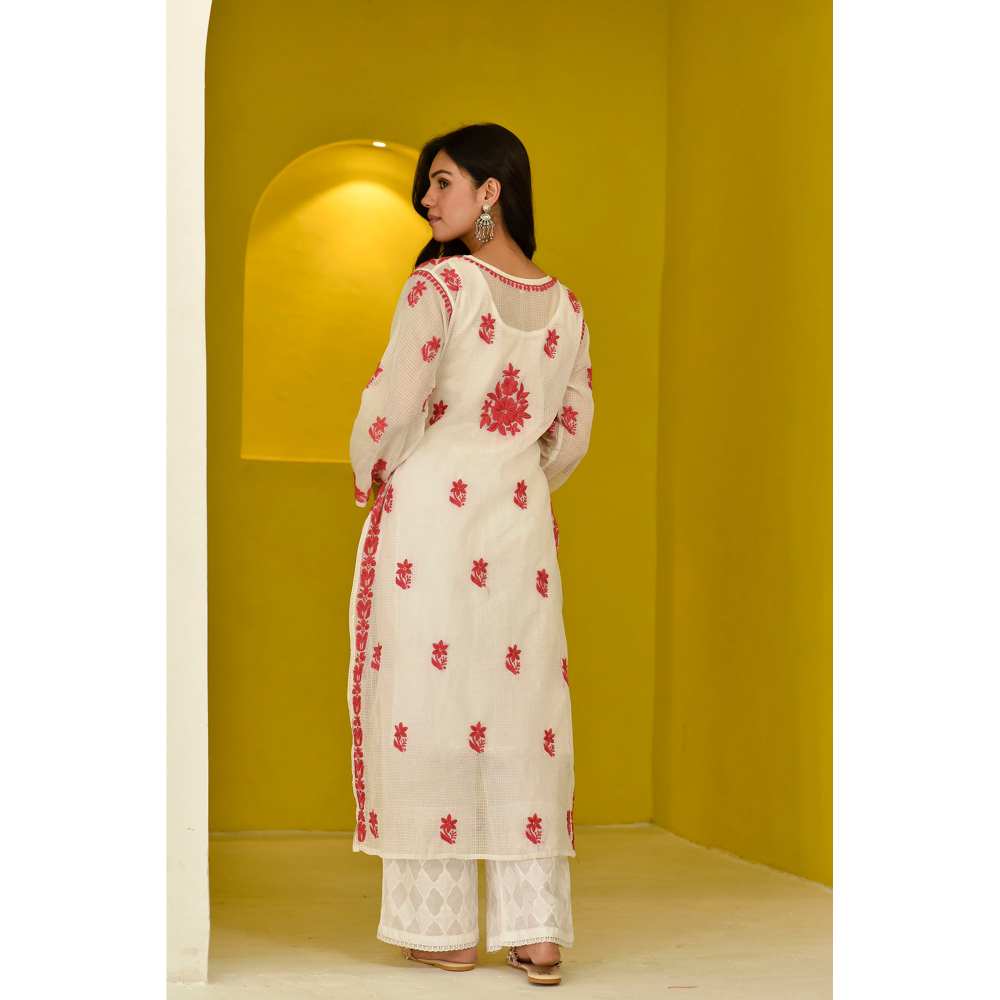 House of Chikankari Hayat Chikankari Kota Straight Kurta with Inner (Set of 2)