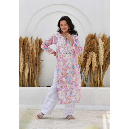 House of Chikankari Jafna Chikankari Mulmul Straight Kurta