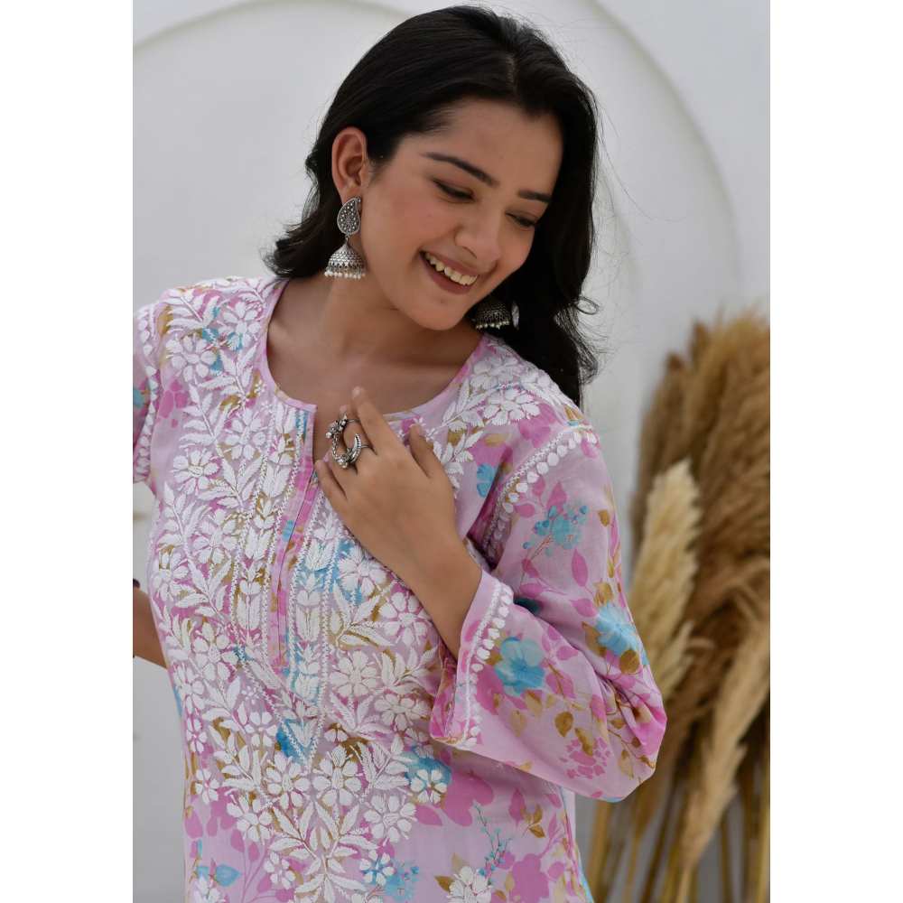 House of Chikankari Jafna Chikankari Mulmul Straight Kurta