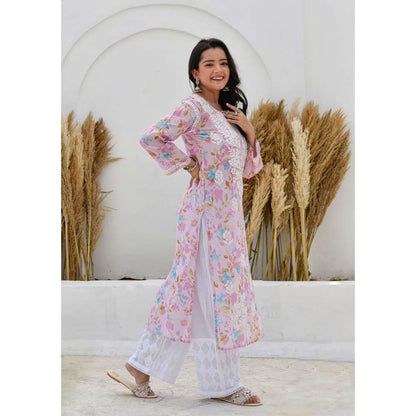 House of Chikankari Jafna Chikankari Mulmul Straight Kurta