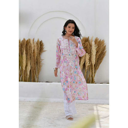 House of Chikankari Jafna Chikankari Mulmul Straight Kurta