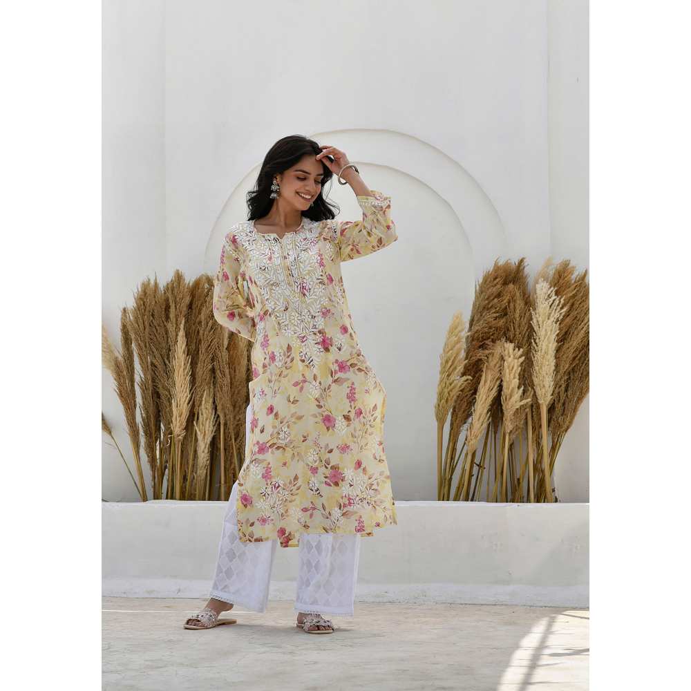 House of Chikankari Jafna Chikankari Mulmul Straight Kurta