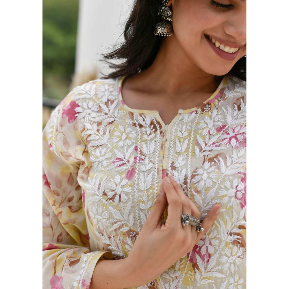 House of Chikankari Jafna Chikankari Mulmul Straight Kurta