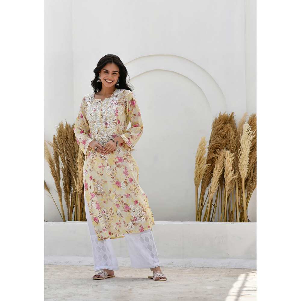 House of Chikankari Jafna Chikankari Mulmul Straight Kurta