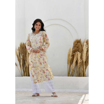 House of Chikankari Jafna Chikankari Mulmul Straight Kurta