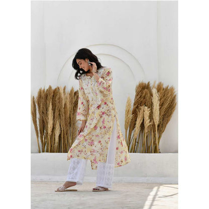 House of Chikankari Jafna Chikankari Mulmul Straight Kurta