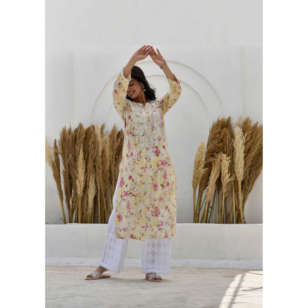 House of Chikankari Jafna Chikankari Mulmul Straight Kurta