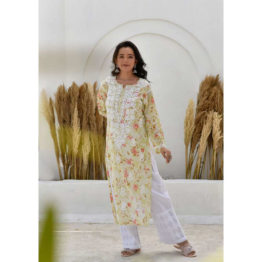 House of Chikankari Jafna Chikankari Mulmul Straight Kurta