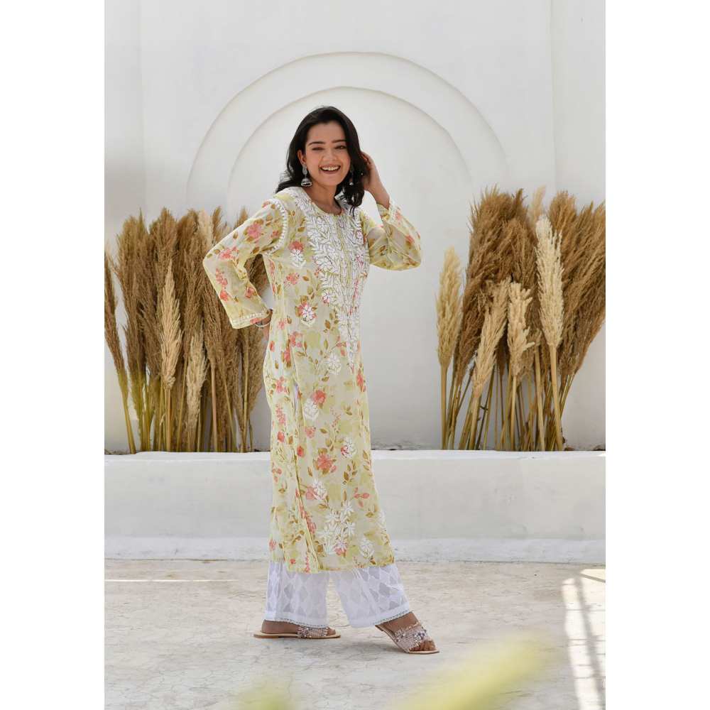 House of Chikankari Jafna Chikankari Mulmul Straight Kurta