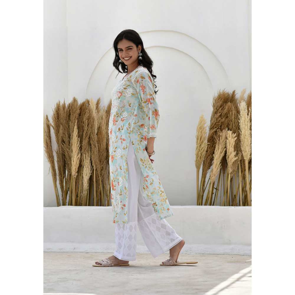 House of Chikankari Jafna Chikankari Mulmul Straight Kurta