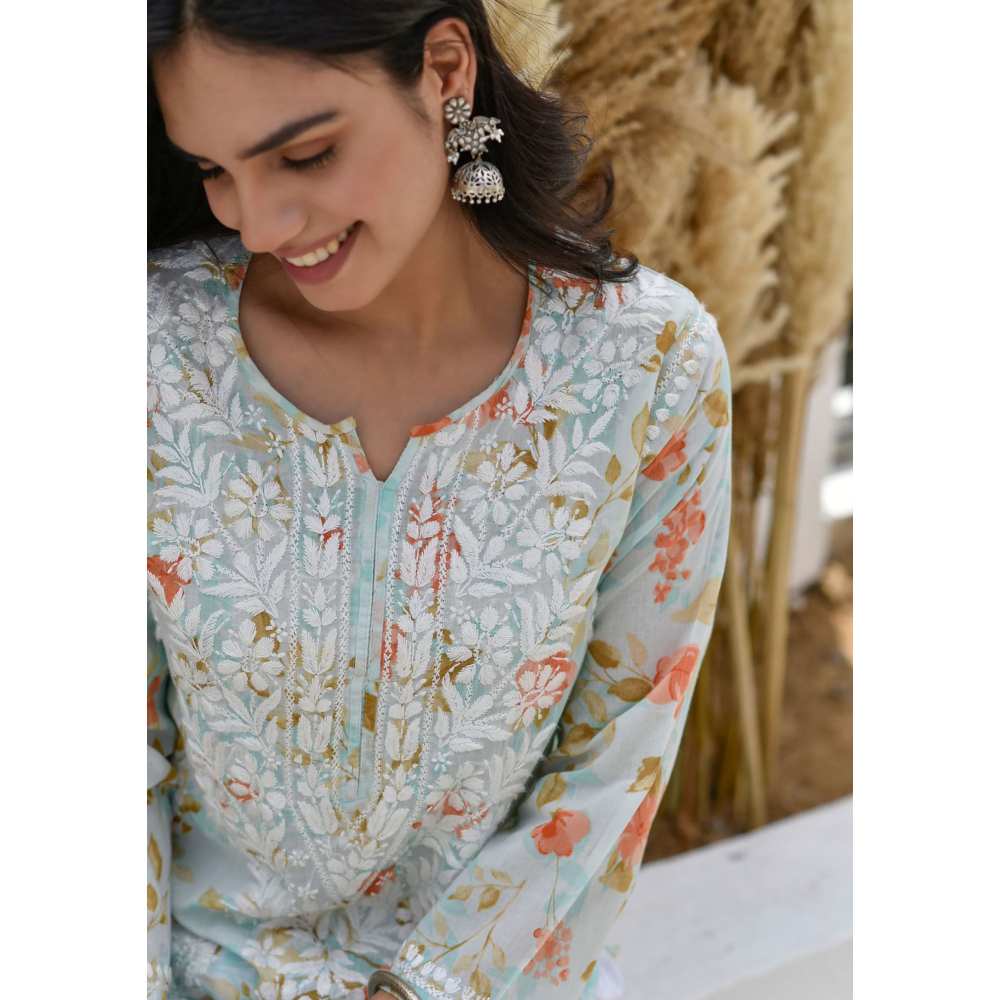 House of Chikankari Jafna Chikankari Mulmul Straight Kurta
