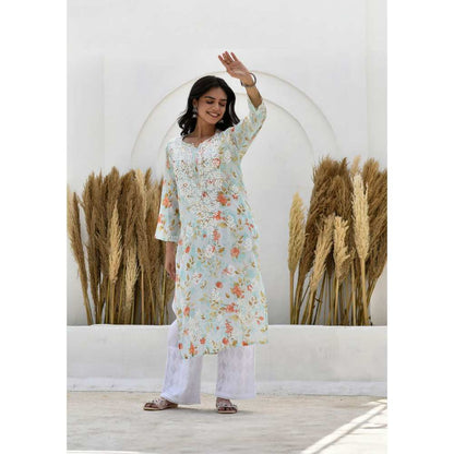 House of Chikankari Jafna Chikankari Mulmul Straight Kurta