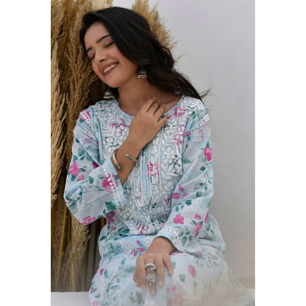House of Chikankari Jafna Chikankari Mulmul Straight Kurta