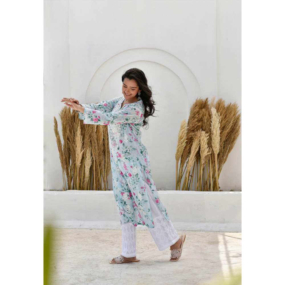 House of Chikankari Jafna Chikankari Mulmul Straight Kurta
