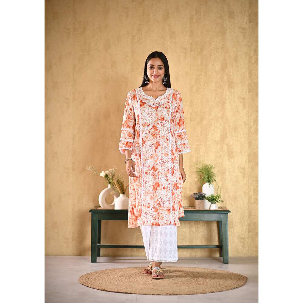 House of Chikankari Juman Chikankari Mulmul Straight Kurta