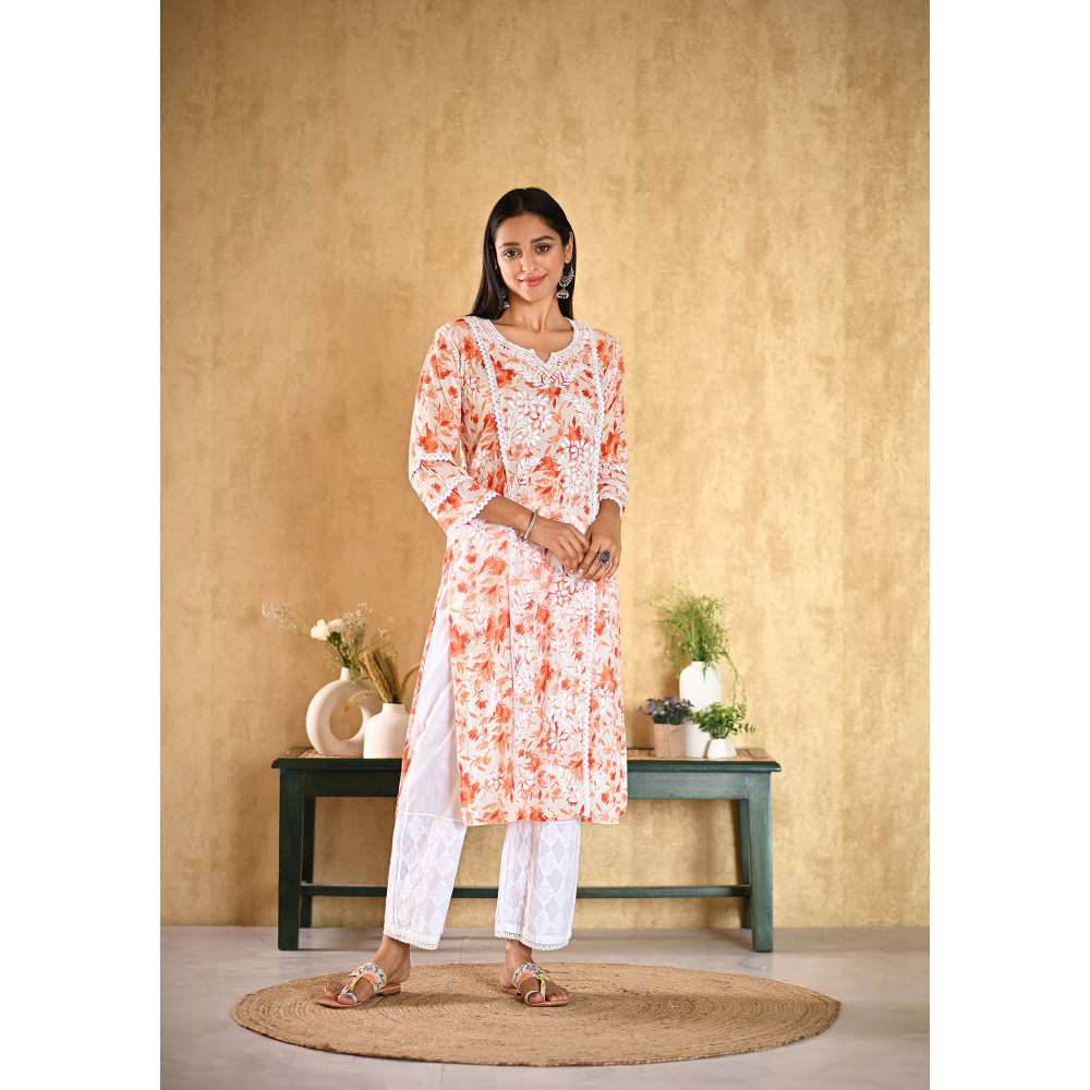 House of Chikankari Juman Chikankari Mulmul Straight Kurta
