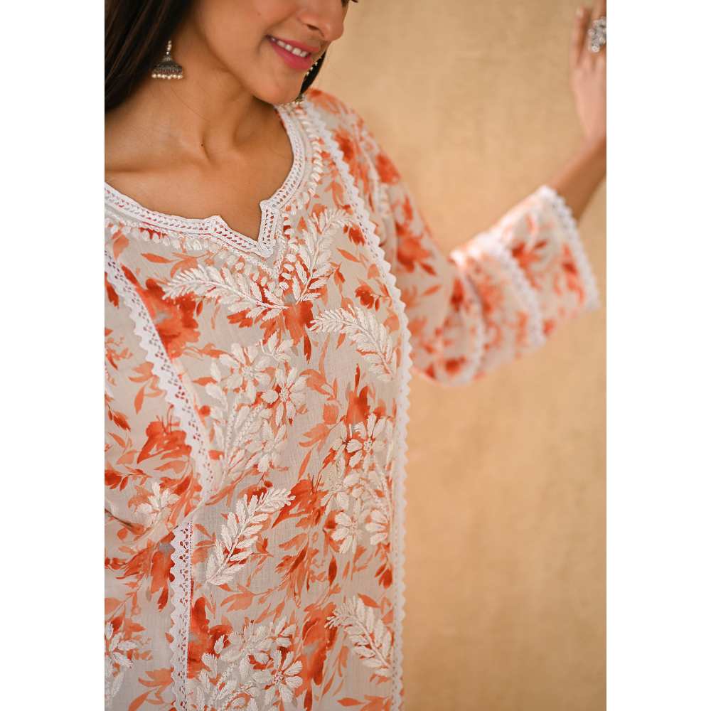 House of Chikankari Juman Chikankari Mulmul Straight Kurta