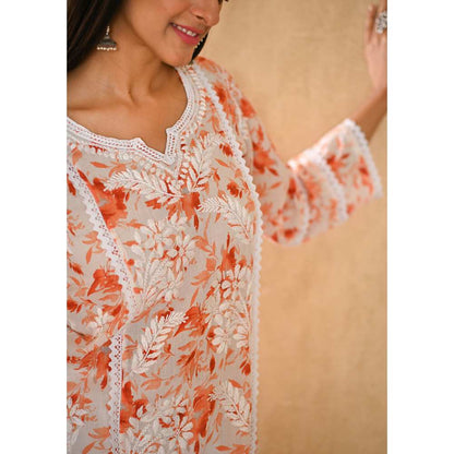 House of Chikankari Juman Chikankari Mulmul Straight Kurta