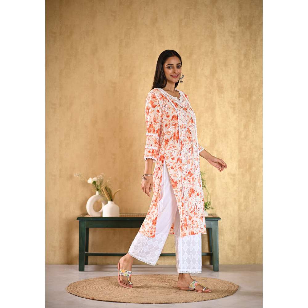 House of Chikankari Juman Chikankari Mulmul Straight Kurta