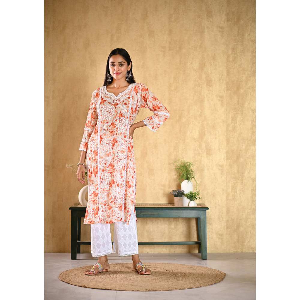 House of Chikankari Juman Chikankari Mulmul Straight Kurta