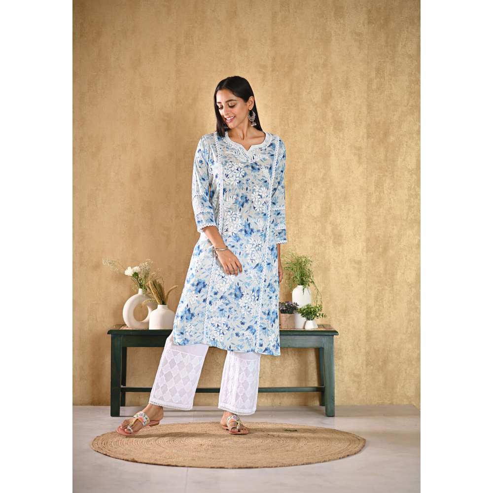 House of Chikankari Juman Chikankari Mulmul Straight Kurta