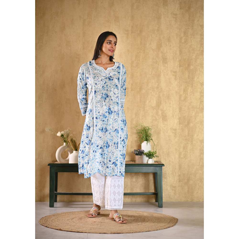 House of Chikankari Juman Chikankari Mulmul Straight Kurta