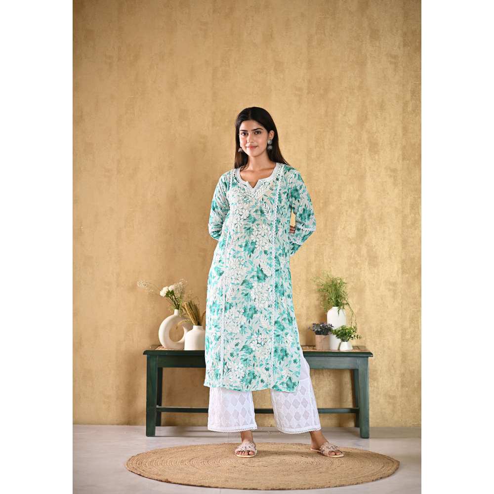 House of Chikankari Juman Chikankari Mulmul Straight Kurta