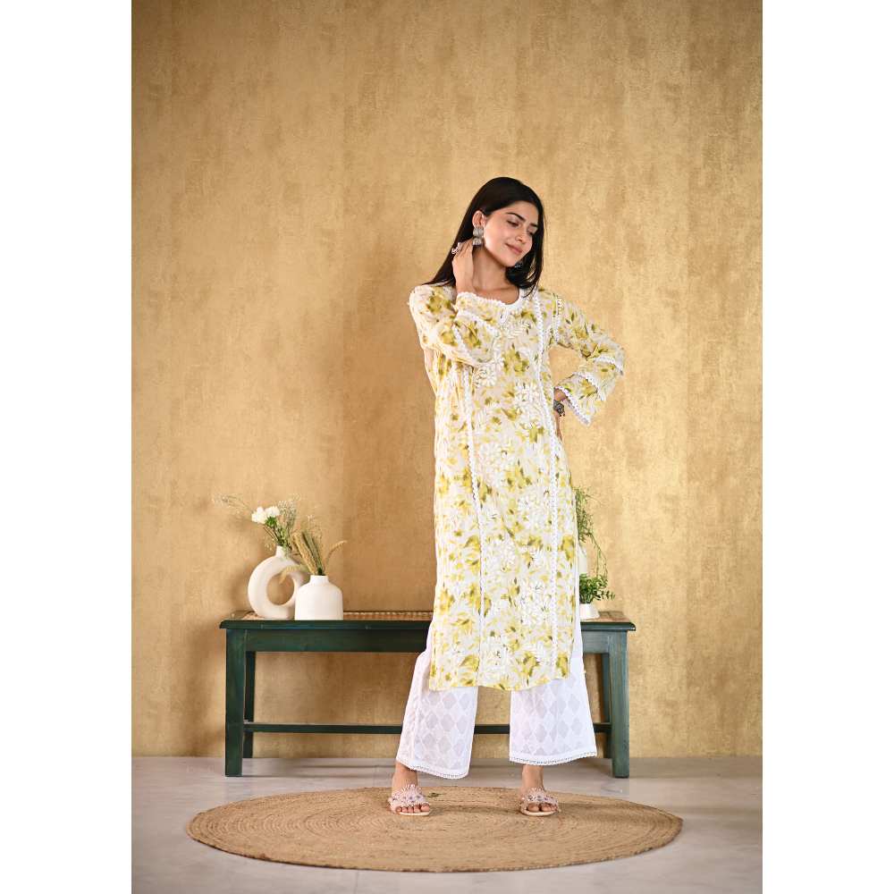 House of Chikankari Juman Chikankari Mulmul Straight Kurta