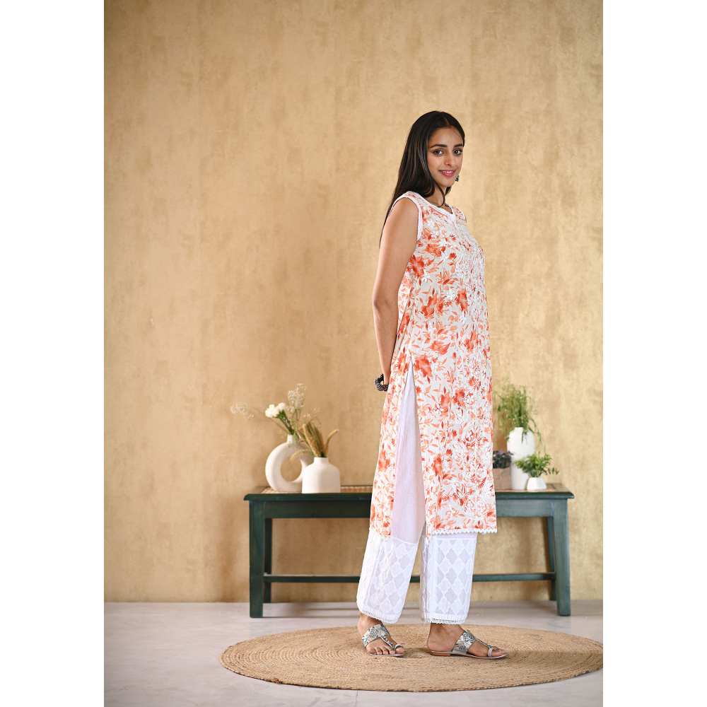 House of Chikankari Juman Chikankari Mulmul Sleeveless Straight Kurta