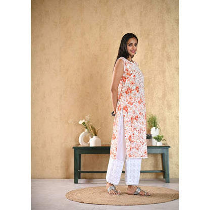 House of Chikankari Juman Chikankari Mulmul Sleeveless Straight Kurta