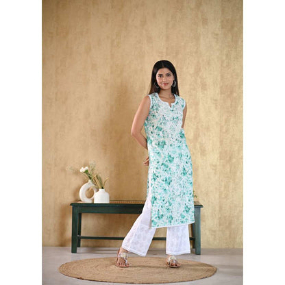 House of Chikankari Juman Chikankari Mulmul Sleeveless Straight Kurta