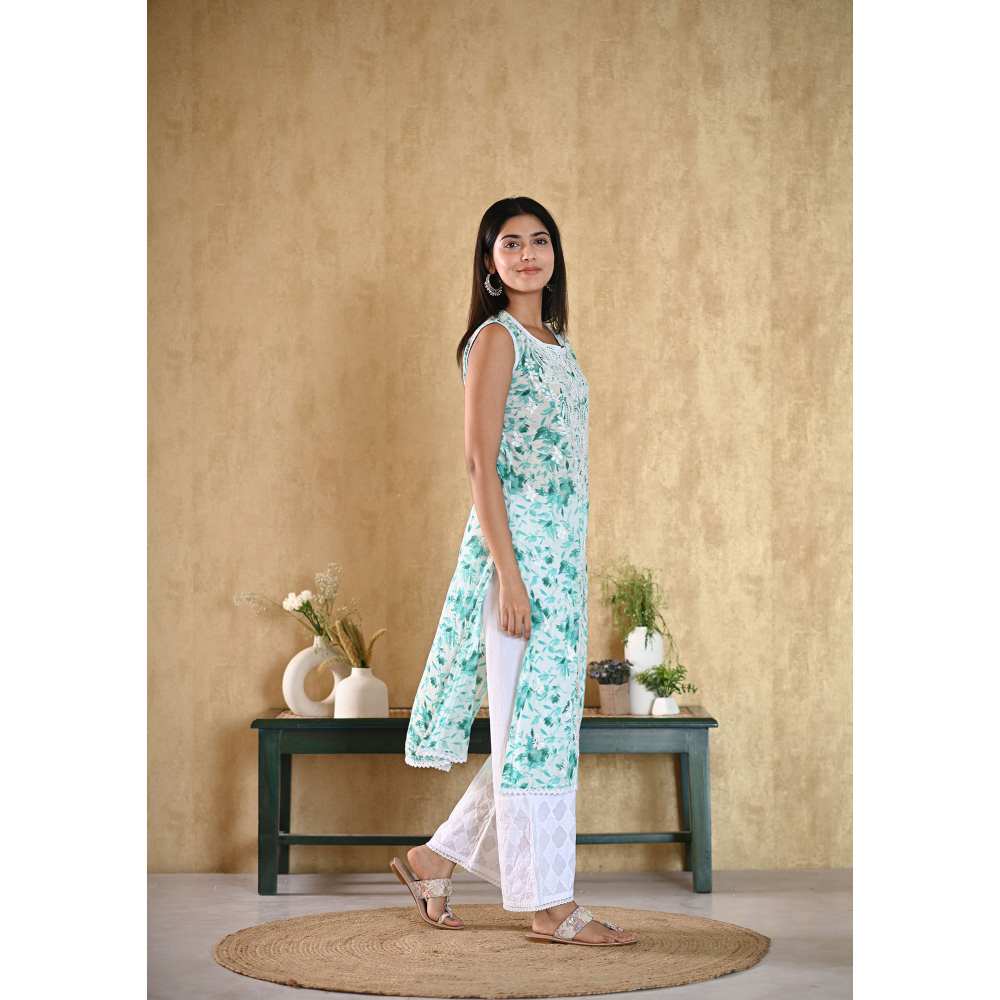 House of Chikankari Juman Chikankari Mulmul Sleeveless Straight Kurta