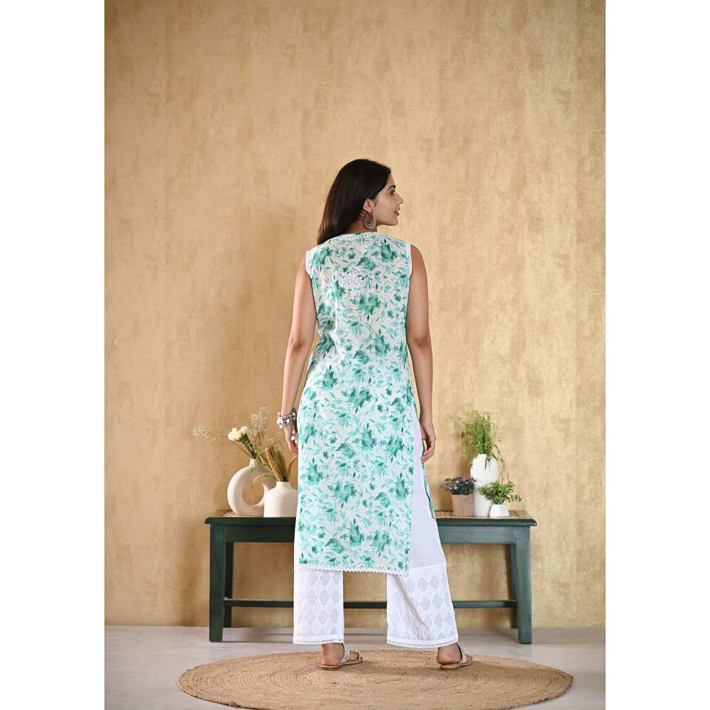 House of Chikankari Juman Chikankari Mulmul Sleeveless Straight Kurta