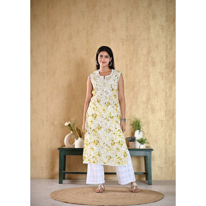 House of Chikankari Juman Chikankari Mulmul Sleeveless Straight Kurta