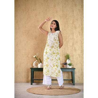 House of Chikankari Juman Chikankari Mulmul Sleeveless Straight Kurta