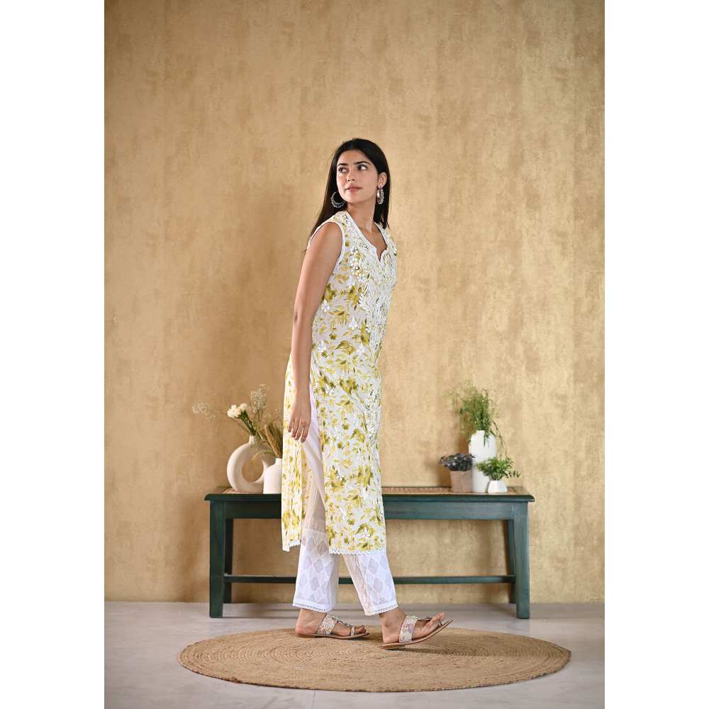 House of Chikankari Juman Chikankari Mulmul Sleeveless Straight Kurta
