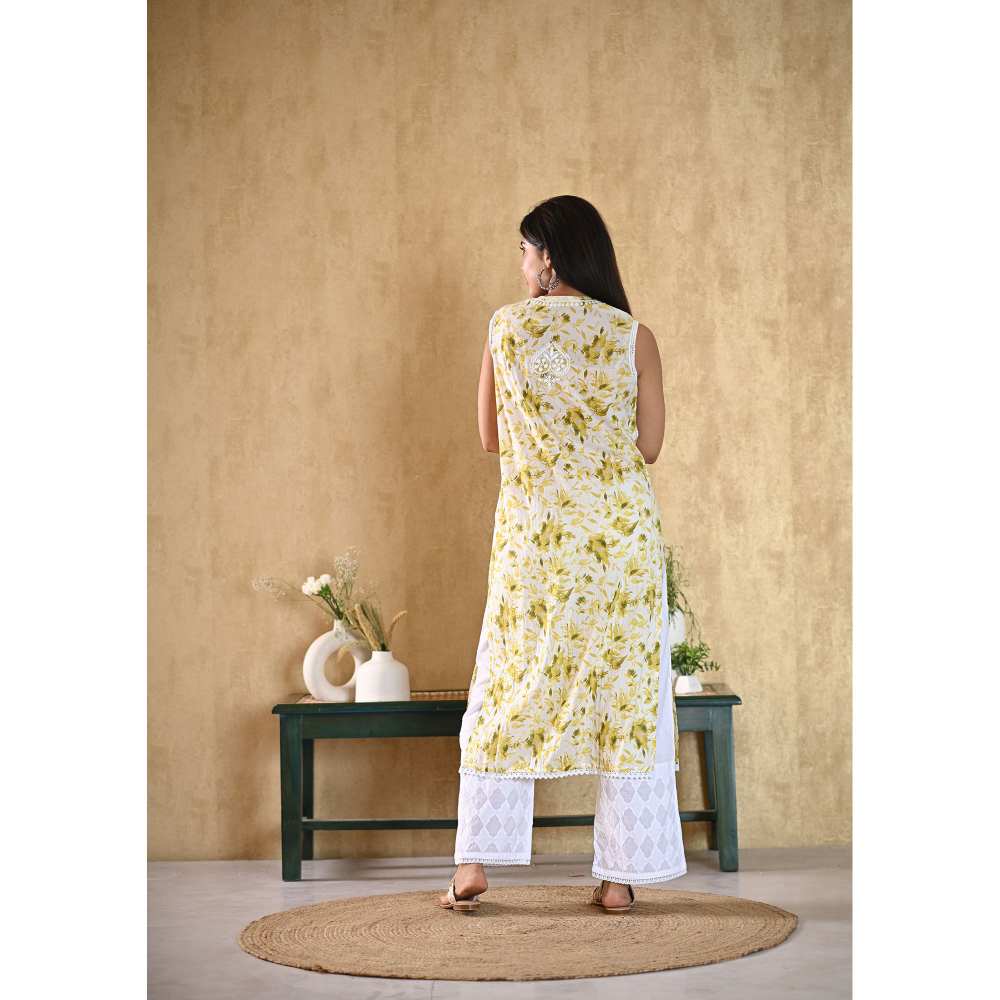 House of Chikankari Juman Chikankari Mulmul Sleeveless Straight Kurta