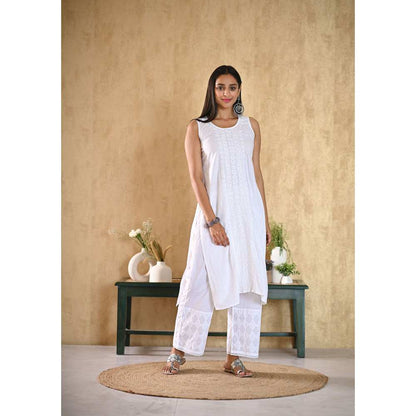 House of Chikankari Tiraq Chikankari Cotton Sleeveless Straight Kurta
