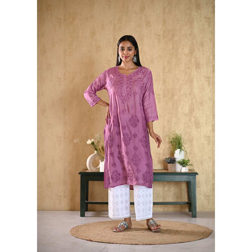 House of Chikankari Sama Chikankari Chanderi Straight Kurta