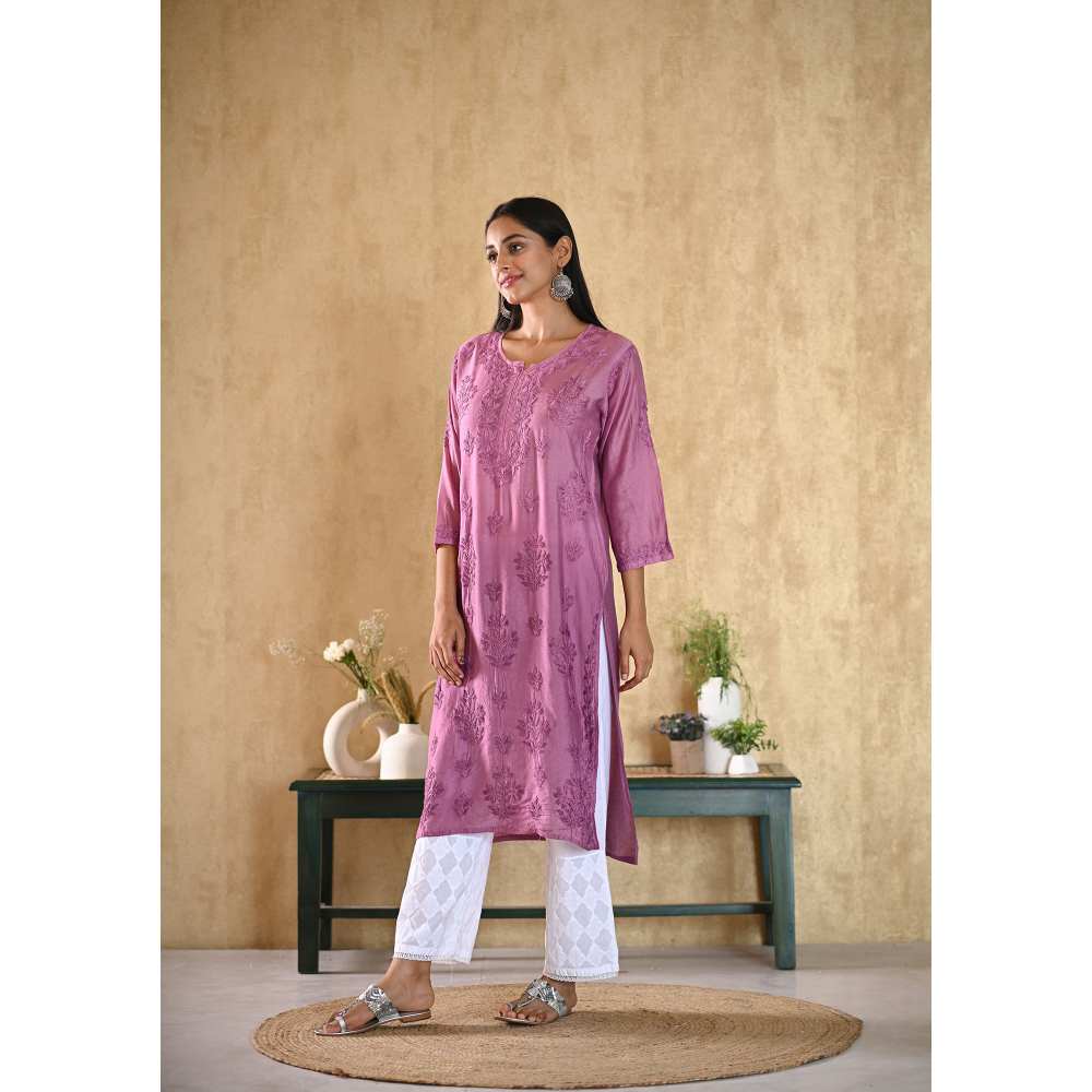 House of Chikankari Sama Chikankari Chanderi Straight Kurta