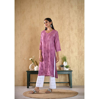 House of Chikankari Sama Chikankari Chanderi Straight Kurta