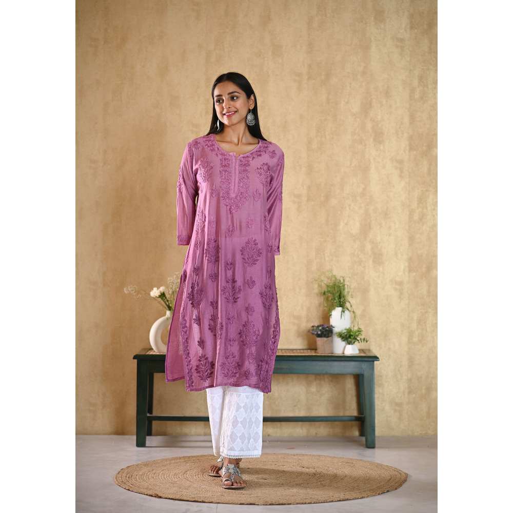 House of Chikankari Sama Chikankari Chanderi Straight Kurta
